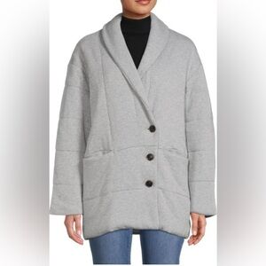 Madewell Sweatshirt Puffer Coat in Heather Gray with Pockets, Oversized, XS